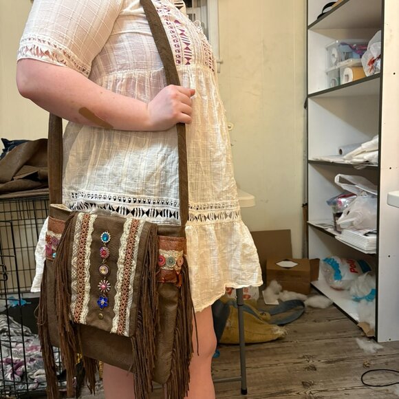 Leather Shoulder Bag, Purse, Pocketbook, Handbag, Boho, Suede Fringe - Picture 10 of 11